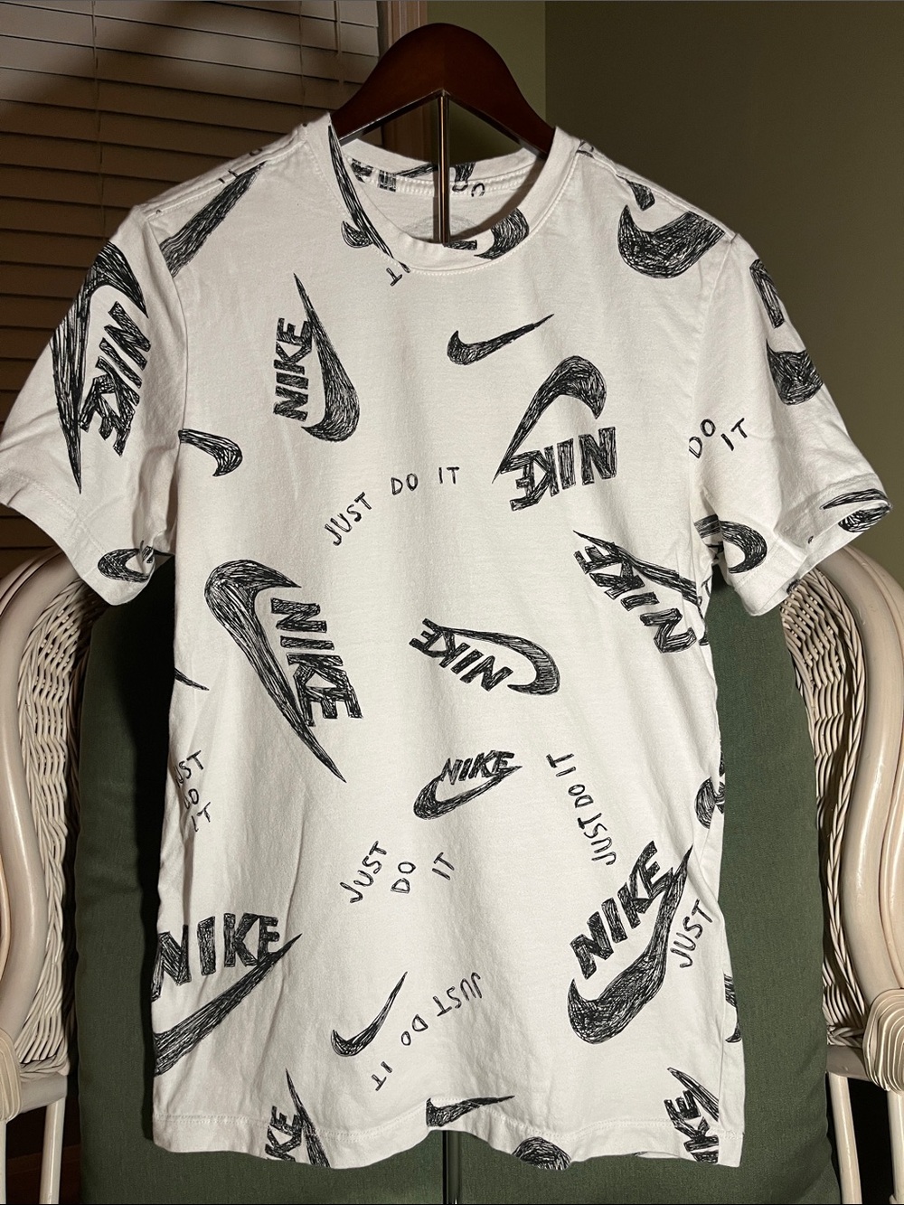 Nike White Short Sleeve Crew Tee with Black Allover Logos